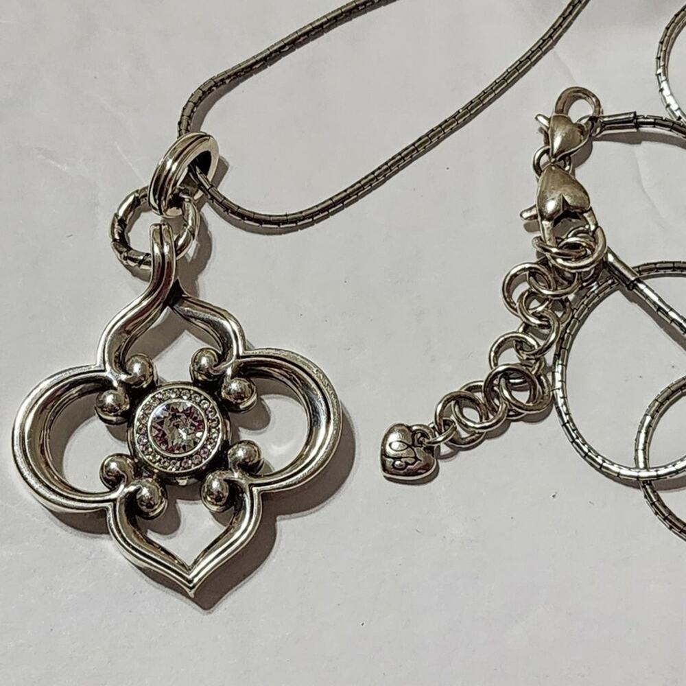 Brighton Toledo Silver Pl Clover Pendant Necklace Crystal Accent Adjustable